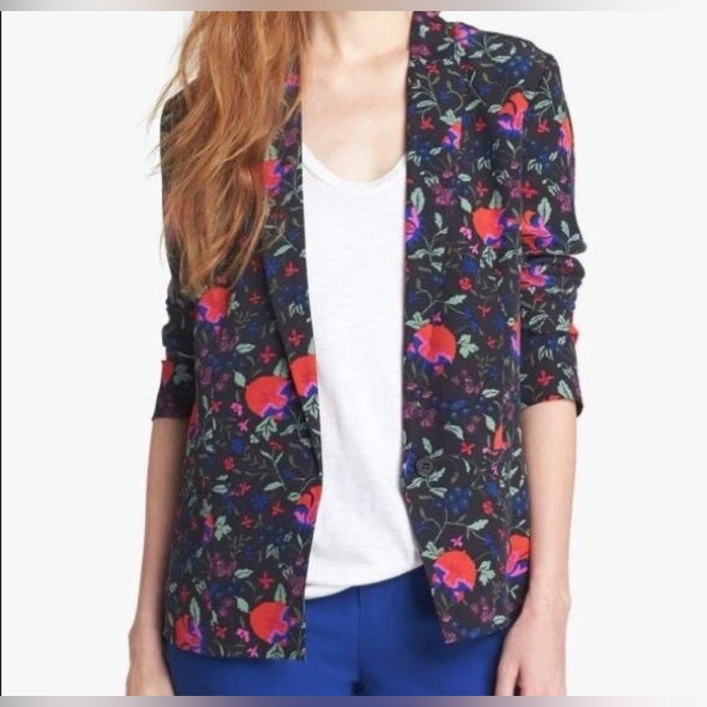 Joie Blazer Women’s Small Floral 100% Silk Multicoloured Single Button Lined EUC
